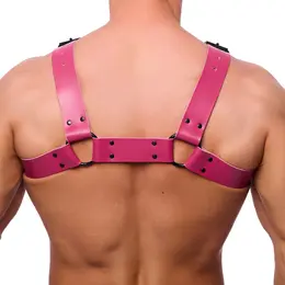 Red Leather Bulldog kožni harness S/M roze, podesivi evropski dizajn