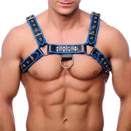 Red Leather Premium kožni harness L/XL crno/plavi sa podesivim kaiševima
