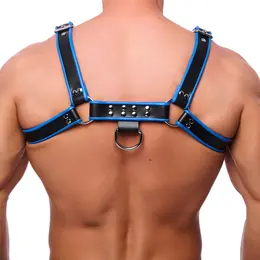 Red Leather Premium kožni harness L/XL crno/plavi sa podesivim kaiševima