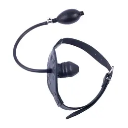 Red Leather Gag with Inflatable Silicone Mouthpiece Black Adjustable