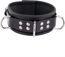 Red Leather kožna ogrlica Model 3D Black, sa tri metalne alke, podesiva