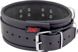 Red Leather kožna ogrlica Model 3D Black, sa tri metalne alke, podesiva