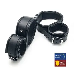 Red Leather set kožnih fiksatora, crni, podesivi, od biljno štavljene kože