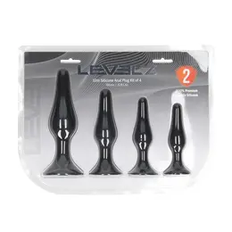 LEVELZ Slim silikonski set analnih čepova, 4 veličine S/M/L/XL, crni, ergonomski dizajn