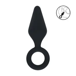 LEVELZ silikonski intimni čep S crni sa ergonomskom omčom za držanje