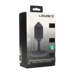 LEVELZ vibrirajući silikonski čep Hexagonal M crni, punjivi analni model