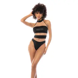 Leg Avenue bodi sa halter izrezom L Nude i crni sa podesivim mrežastim dizajnom
