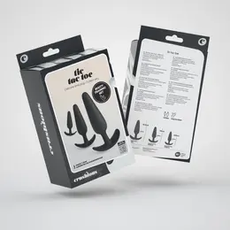 Crushious Tic Tac Toe Intimate Plug Training Set Black Silicone 3 Sizes