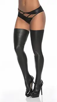 Leg Avenue samostojeće čarape OS metalik crne sa wet look efektom