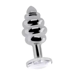 Rimba Ribbed Diamond Plug Silver 2.8 x 7 cm, metalni analni čep sa ukrasnim postoljem
