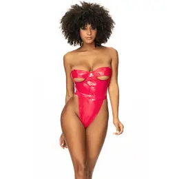 Mapale Teddy L Wet Look Red Vinyl Bodysuit Adjustable Straps