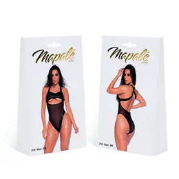Mapale Bodysuit L/XL Black - Wet Look & Mesh, Adjustable Fastening