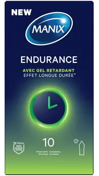 Manix Endurance pakovanje od 10 komada kondomi od lateksa za produženo zadovoljstvo 53 mm