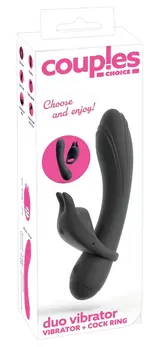 Couples Choice Duo vibrator 3 u 1 silikonski set sa prstenom koji se skida, ljubičasti
