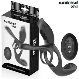 Addicted Toys Double Ring System with Multi-Zone Vibrating Stimulator, Black
