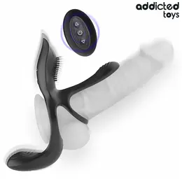 Addicted Toys Double Ring System with Multi-Zone Vibrating Stimulator, Black