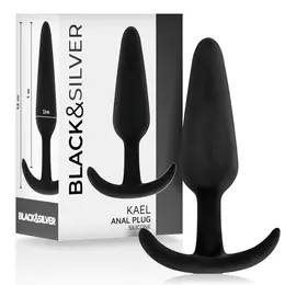 Black&Silver Hansel silikonski analni čep sa srednjom drškom, dužine 9.8 cm, sa baršunasto mekom površinom