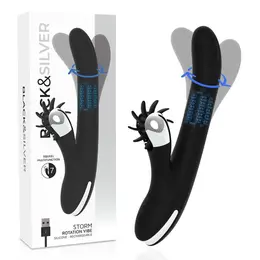 Black&Silver Bunny Storm rotirajući vibrator sa USB punjenjem od silikona 24cm