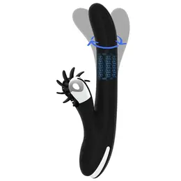 Black&Silver Bunny Storm rotirajući vibrator sa USB punjenjem od silikona 24cm