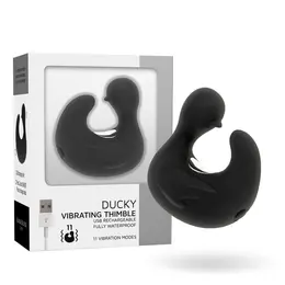 Black&Silver DuckyMania punjivi silikonski masažer za prst, crni