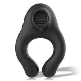Black&Silver Licking punjivi silikonski intimni prsten sa 3 motora crni