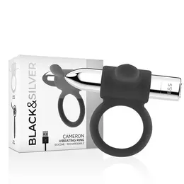 BLACK & SILVER Cameron Intimate Rechargeable Ring Silver, 10 Modes, Waterproof