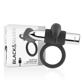 BLACK&SILVER Burton Rechargeable Ring 10 Modes - Medical Silicone, Waterproof
