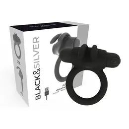 Black & Silver Agron 2.0 Vibrating Support Ring, USB Rechargeable, Silicone