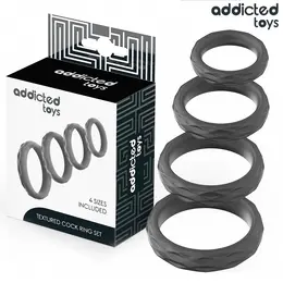 Addicted Toys Silicone Textured Ring Set - 4 Flexible Sizes, Black