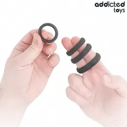 Addicted Toys Silicone Textured Ring Set - 4 Flexible Sizes, Black