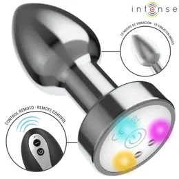Intense vibrirajući metalni plug M sa LED svetlima i daljinskim upravljačem