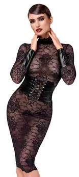 Noir Handmade Kink Royal crna čipkana midi haljina sa powerwetlook detaljima L