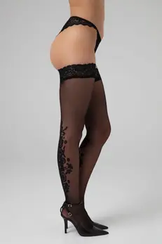 Christine Victorious Stay-Up Stockings Black 15 Denier Floral Design