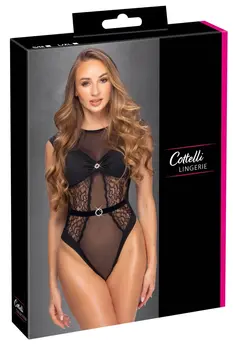Cottelli LINGERIE Body Rhinestones Black L/XL, elegantni čipkani bodi