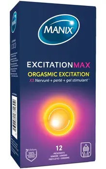 MANIX Excitation Max 12 komada anatomski kondomi sa teksturom tačkica i rebrima od lateksa