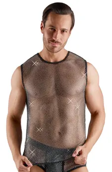Svenjoyment Men's Net Shirt XL Black with Decorative Gems