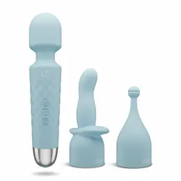 EasyToys Mini Wand vibrator u plavoj boji sa 18 modova vibracije, punjiv preko USB kabla, napravljen od nežnog silikona