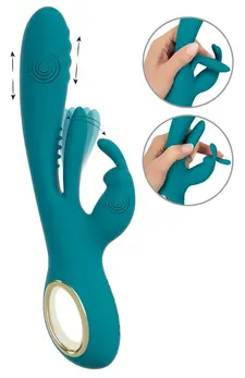 Sweet Smile Rabbit Vibrator with Thrust Function & Flicking Tongue 25cm Pink