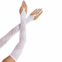 Leg Avenue ekstra dugi beli grejači za ruke od cvetne čipke 714718575087