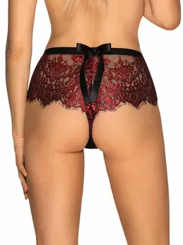 Redessia Elegant Lace Panties Red/Black - Stretch Fit, Decorative Bow L/XL