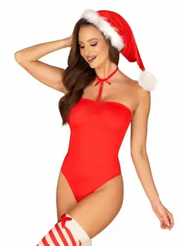Obsessive Kissmas podesivi praznični crveni bodi nežan rastegljivi materijal L/XL