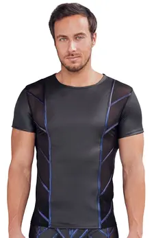 NEK muška pripijena majica 2XL crna sa metalik plavim mrežastim prugama