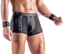 Svenjoyment Bondage muške pantalone M crni mat izgled sa lisicama i otvorenom zadnjicom