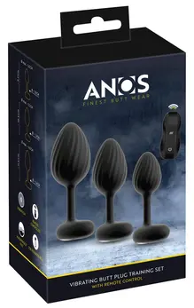 ANOS RC set vibrirajućih analnih čepova, 3 veličine, vodootporan, silikon, crni