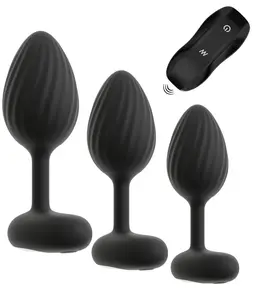 ANOS RC set vibrirajućih analnih čepova, 3 veličine, vodootporan, silikon, crni