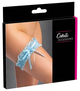 Cottelli Accessories čipkana podvezica u plavoj boji sa satenskom mašnicom 5.5cm