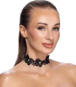 Cottelli ACCESSOIRES elegantni crni čipkani čoker sa biserima, podesiva veličina S do L