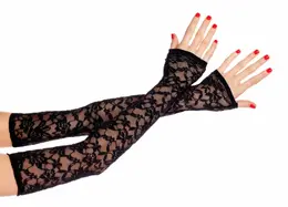 Music Legs Extra Long Fingerless Lace Gloves Black - Elegant Accessory