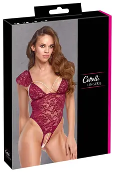 Cottelli Lingerie bodi M od bordo crvene čipke sa biserima koji se skidaju