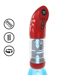 StrokeMate Metallic Red rotirajući intimni uređaj sa vakuumom, automatska pumpa